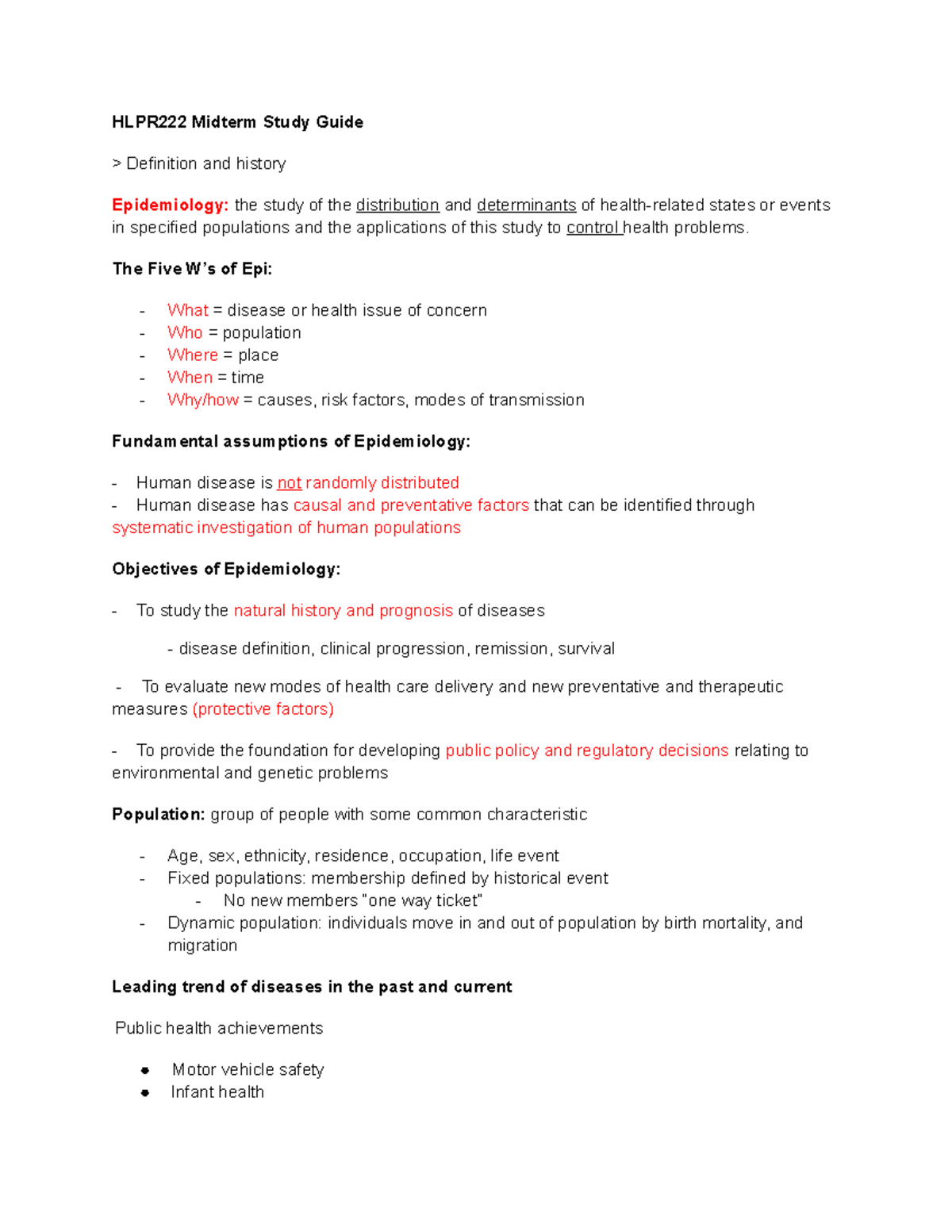 Midterm Study Guide: Definition History and Epidemiology - Studocu