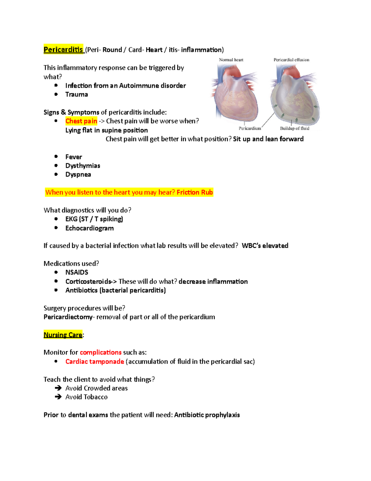 Med Search ATI Notes - Summary - Pericarditis (Peri- Round / Card ...