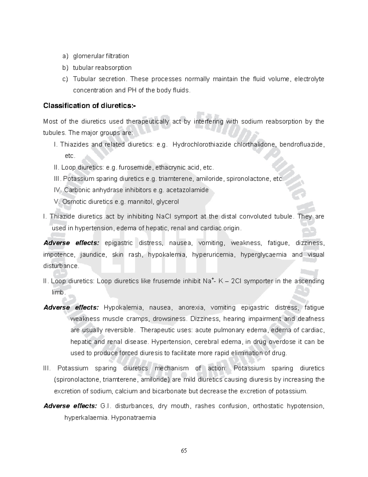 pharmacologyClassification of diuretics 65 a) glomerular filtration