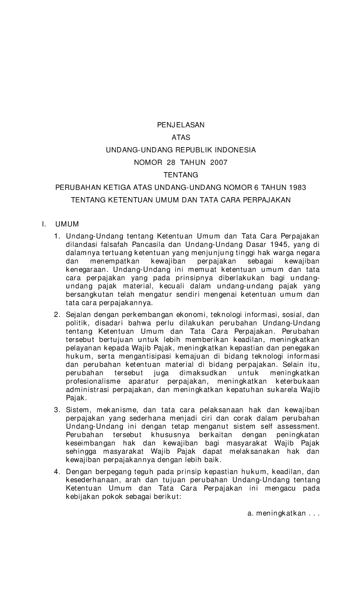 UU Nomor 28 Tahun 2007 Penjelasan - PENJELASAN ATAS UNDANG-UNDANG ...