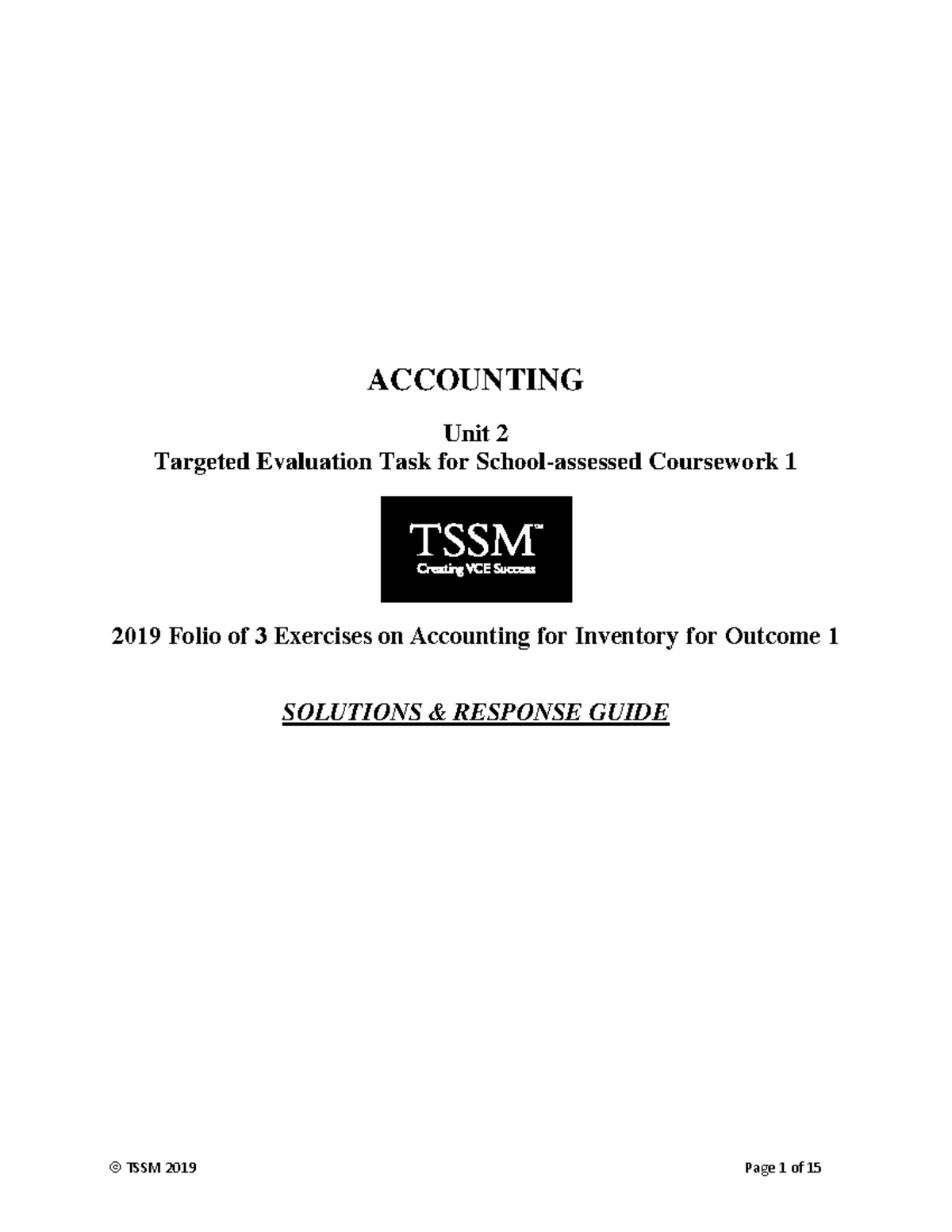 Accounting 2019 Folio of 3 Exercise Solution Book ACCOUNTING Unit 2