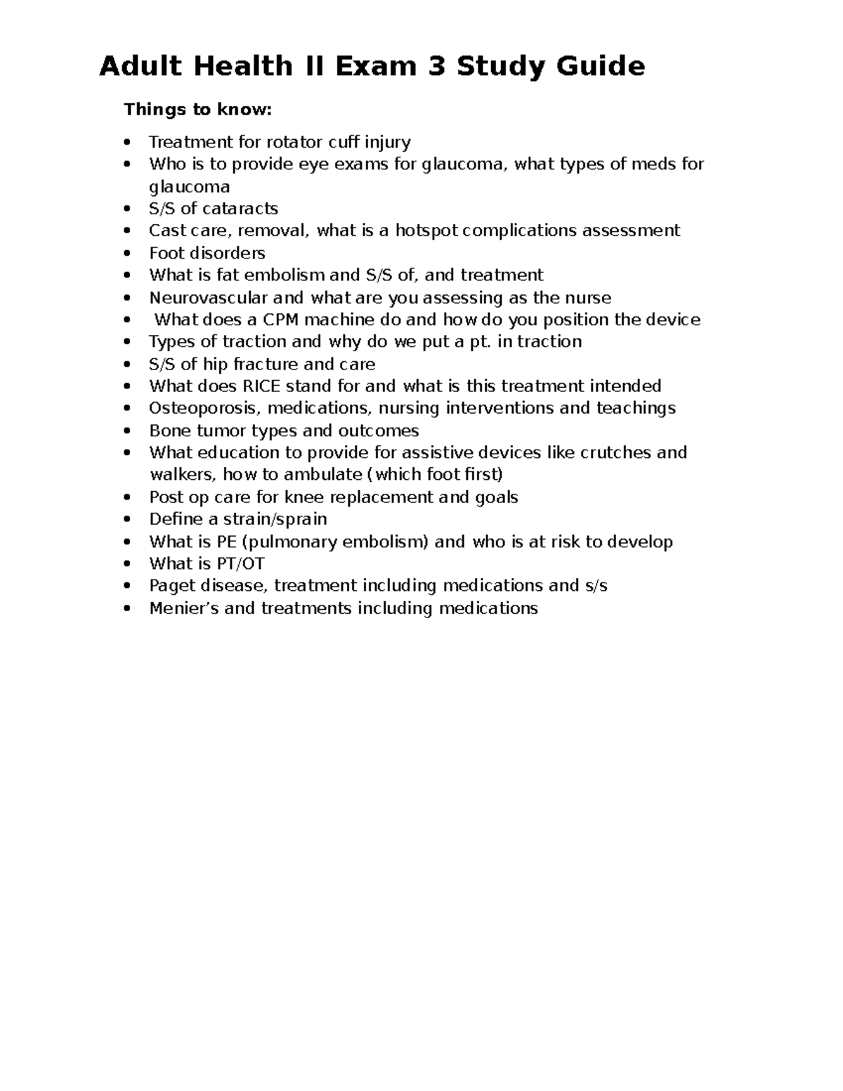 Things to know - Exam 3 study guide - Adult Health II Exam 3 Study ...