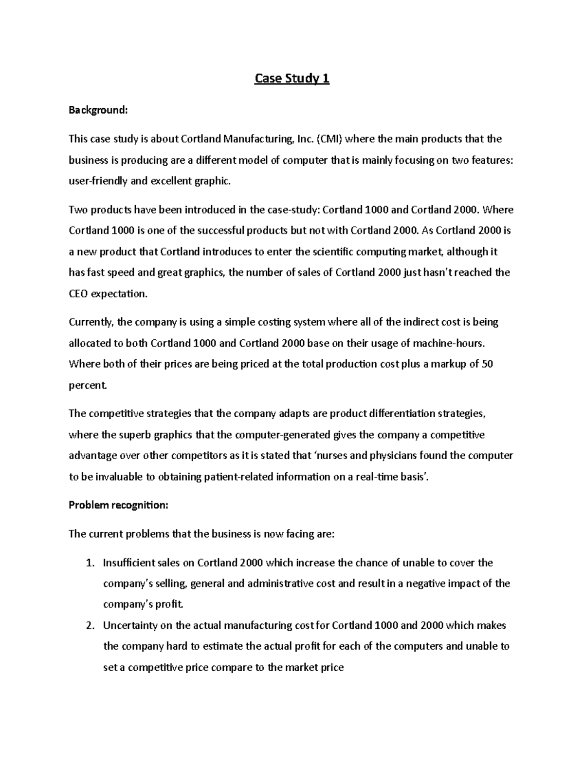 ACCT 2102 CASE Study - Final assessment for ACCT - Case Study 1 ...