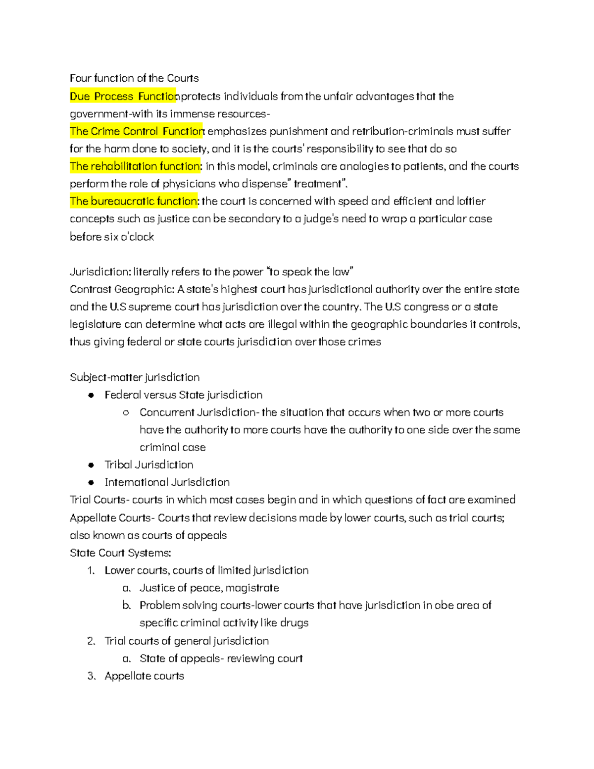 criminal-justice-chapter-7-four-function-of-the-courts-due-process