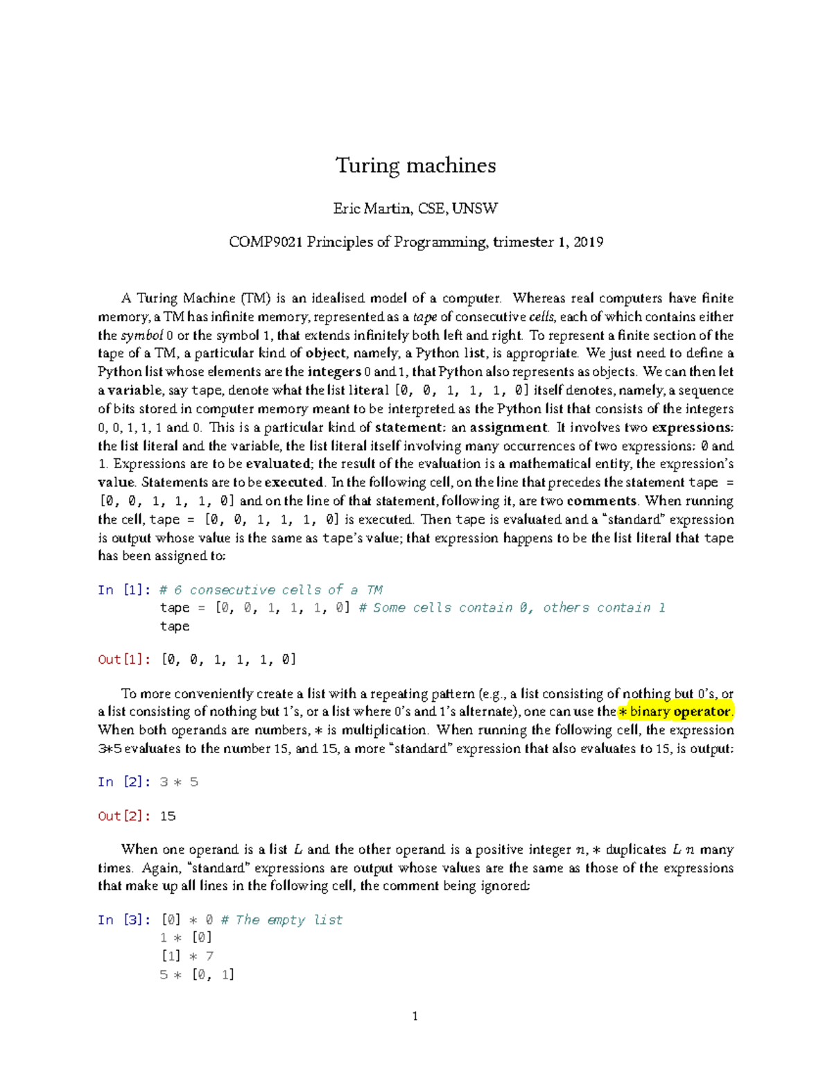 Turing machines and python language - Turing machines Eric Martin, CSE ...