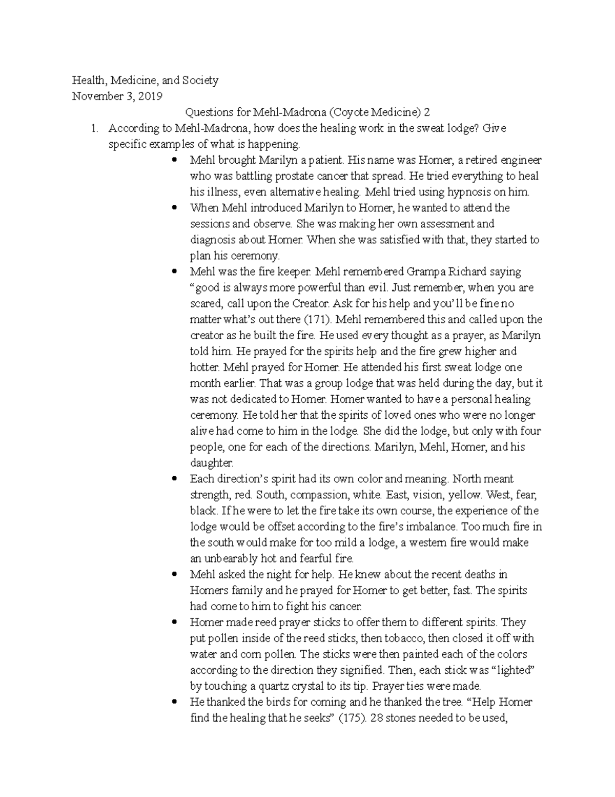 Coyote 2 Reading response Health, Medicine, and Society November 3