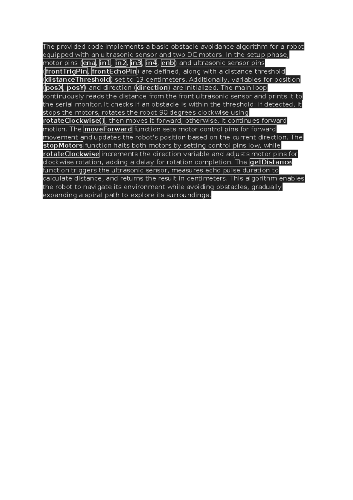 Algo - good - The provided code implements a basic obstacle avoidance ...