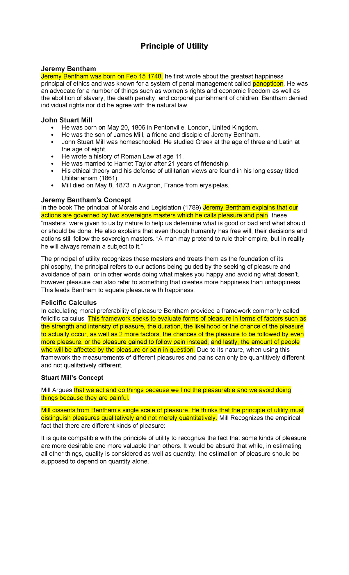 Ethics Handouts Principle of Utility - Principle of Utility Jeremy ...