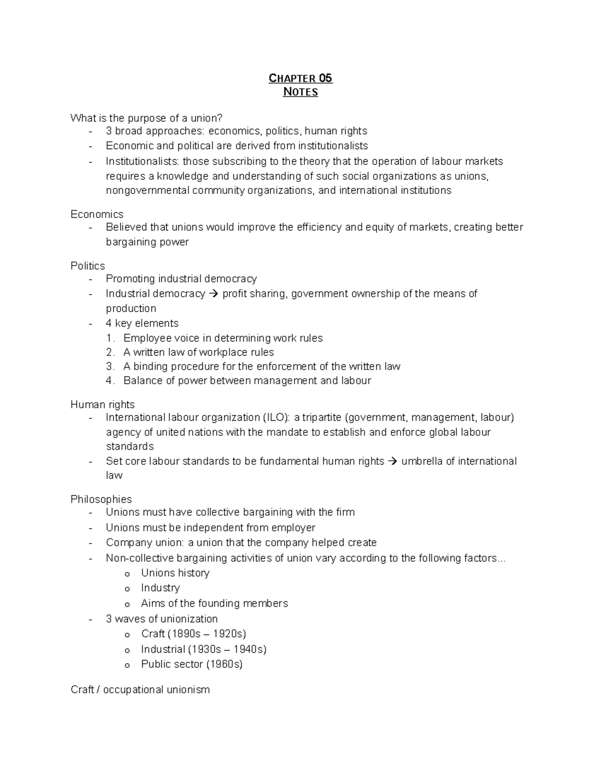 Notes - Ch 05 - Summary Introduction to Labour-Management Relations ...