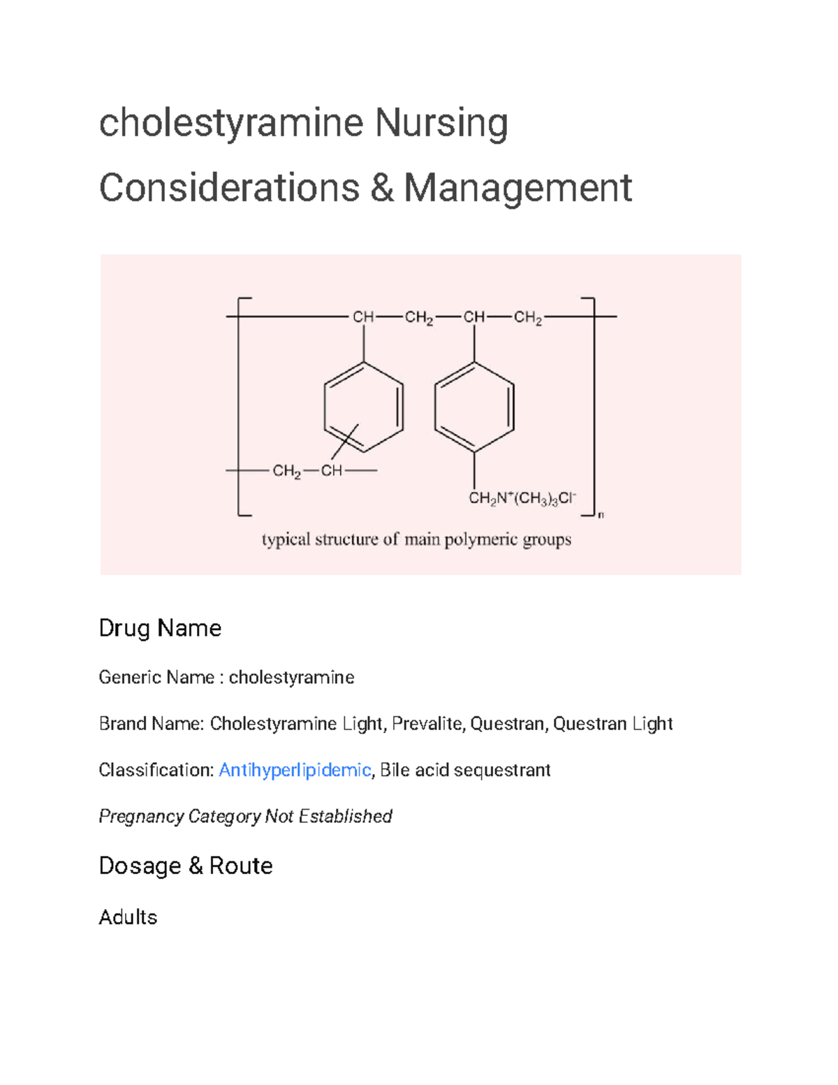 Cholestyramine Nursing cholestyramine Nursing Considerations