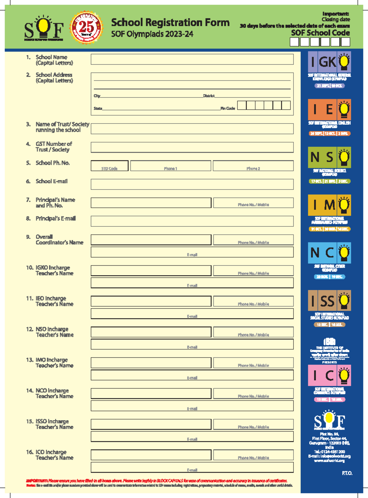 Sof school registration form srf for schools in india 2023 - computer ...