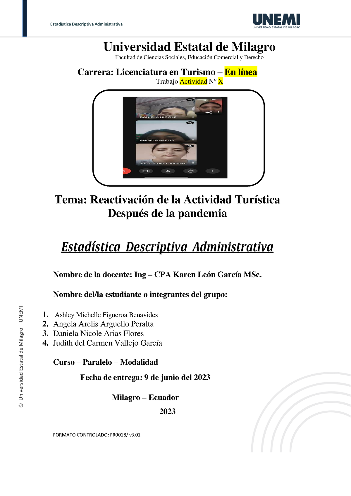 Proyecto Reactivación Turística - Estadística Descriptiva - UNEMI - Studocu