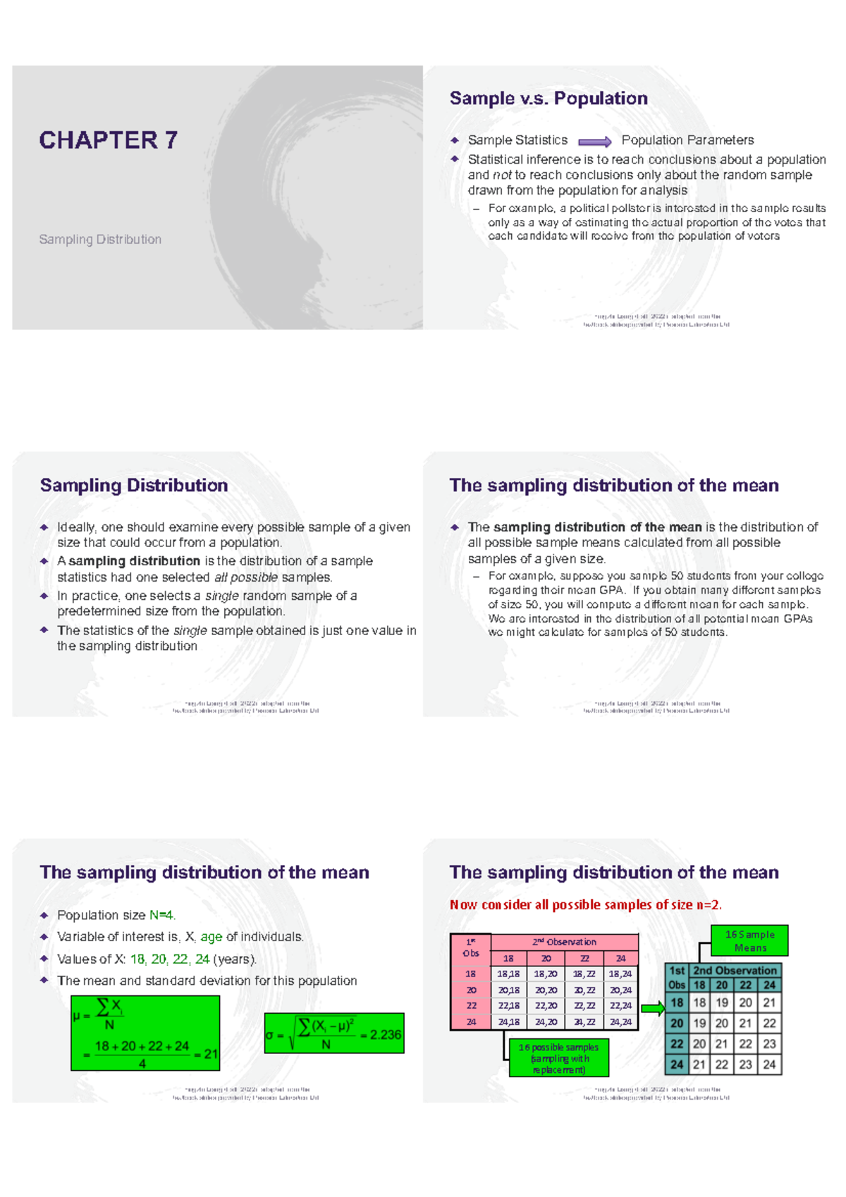 DSME2011 chapter 7 - CHAPTER 7 Sampling Distribution Sample v ...
