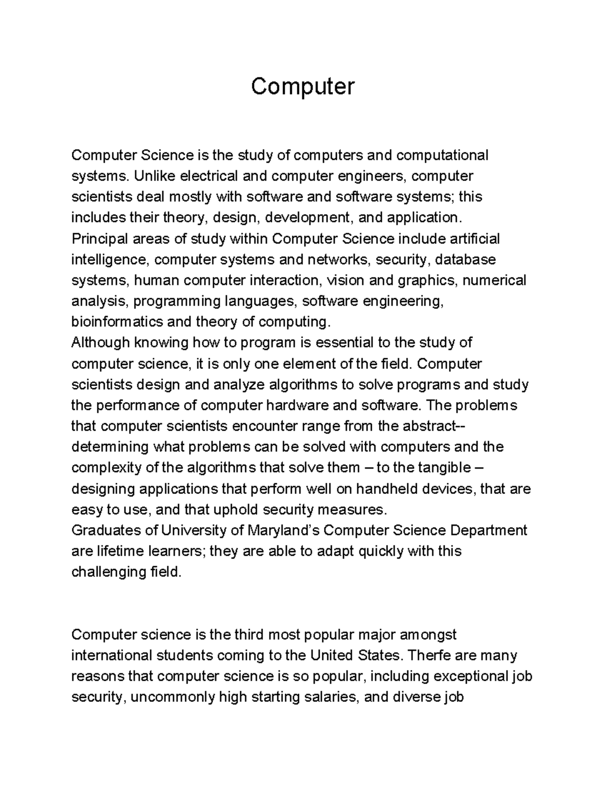 Computer Science fundamentals notes - Computer Computer Science is the ...