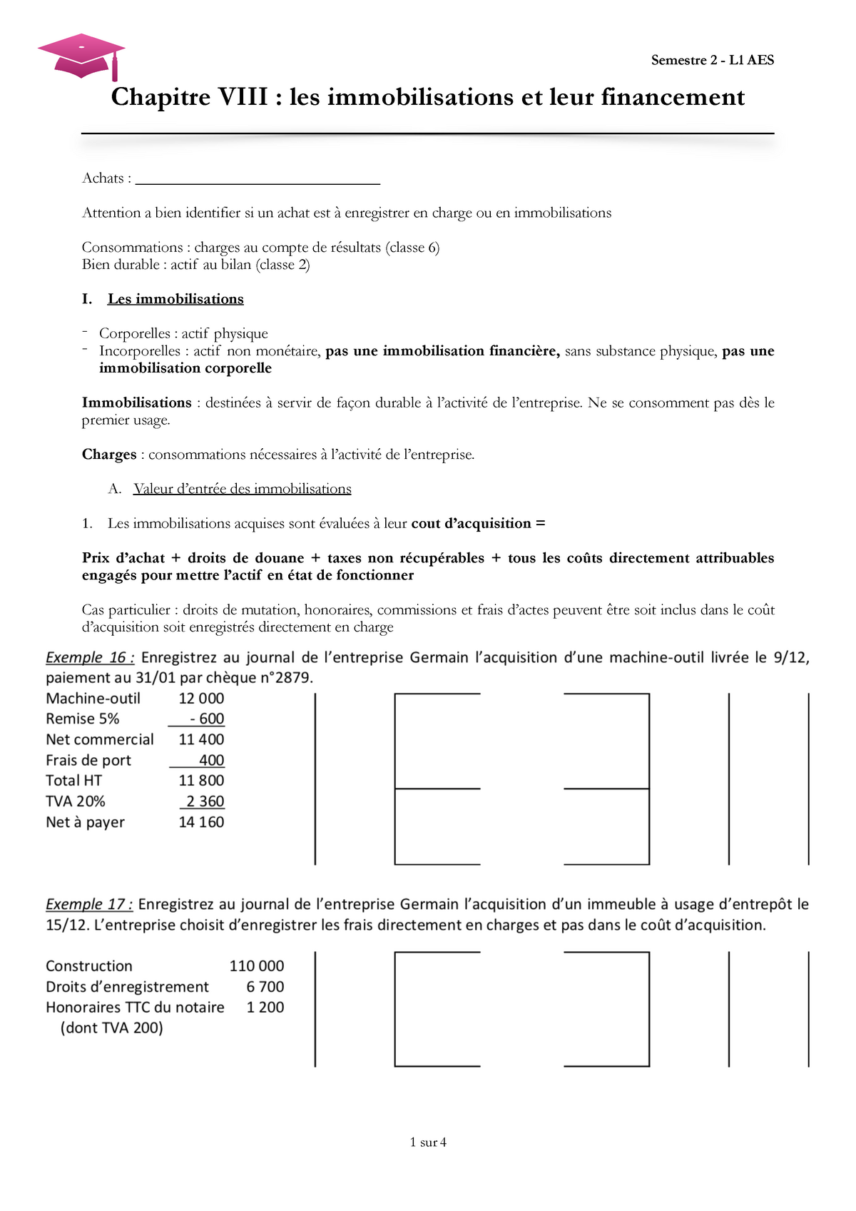 Chapitre 8 Les Immobilisations Et Leur Financement - Chapitre VIII ...