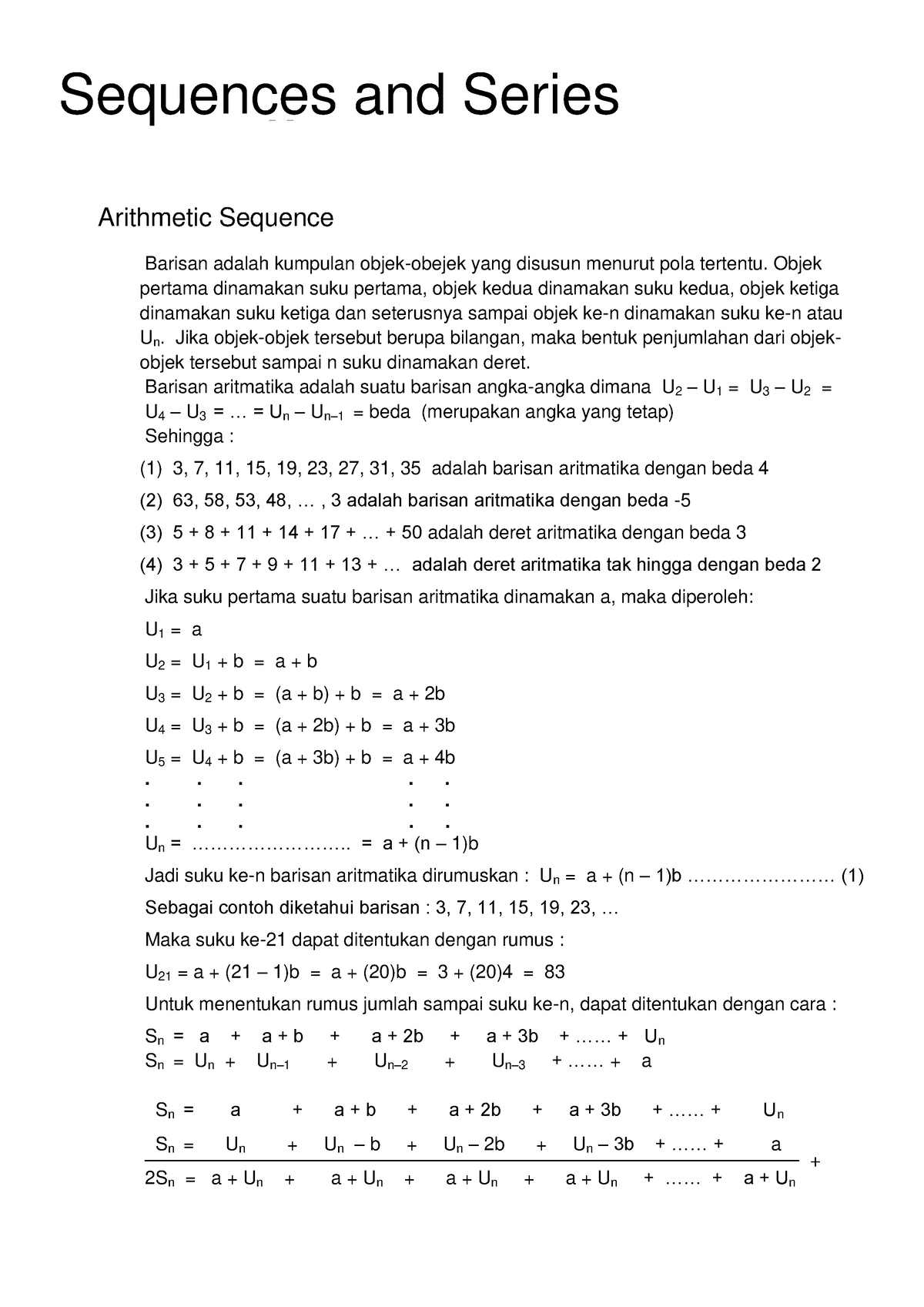 Arithmetic Sequence And Series - BARISAN DAN DERET B. Barisan Dan Deret ...