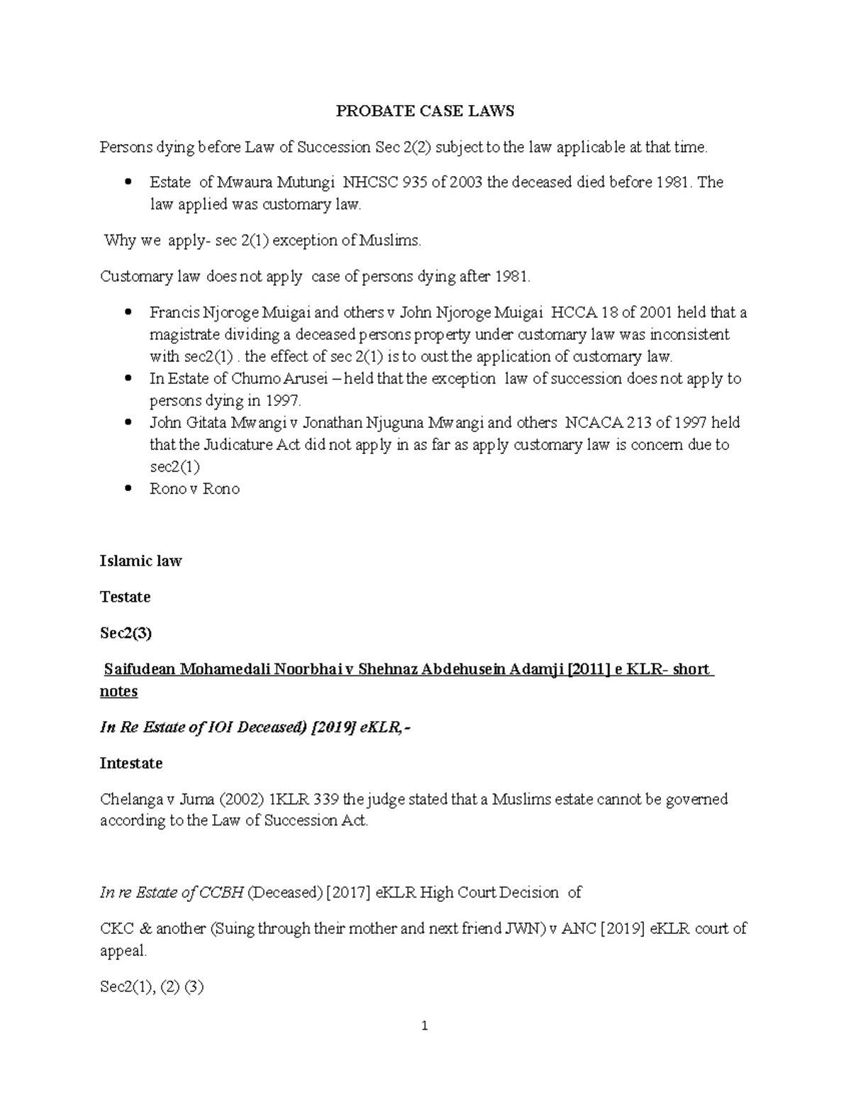 Case Laws on Probate and Administration sent 2023 PROBATE CASE LAWS