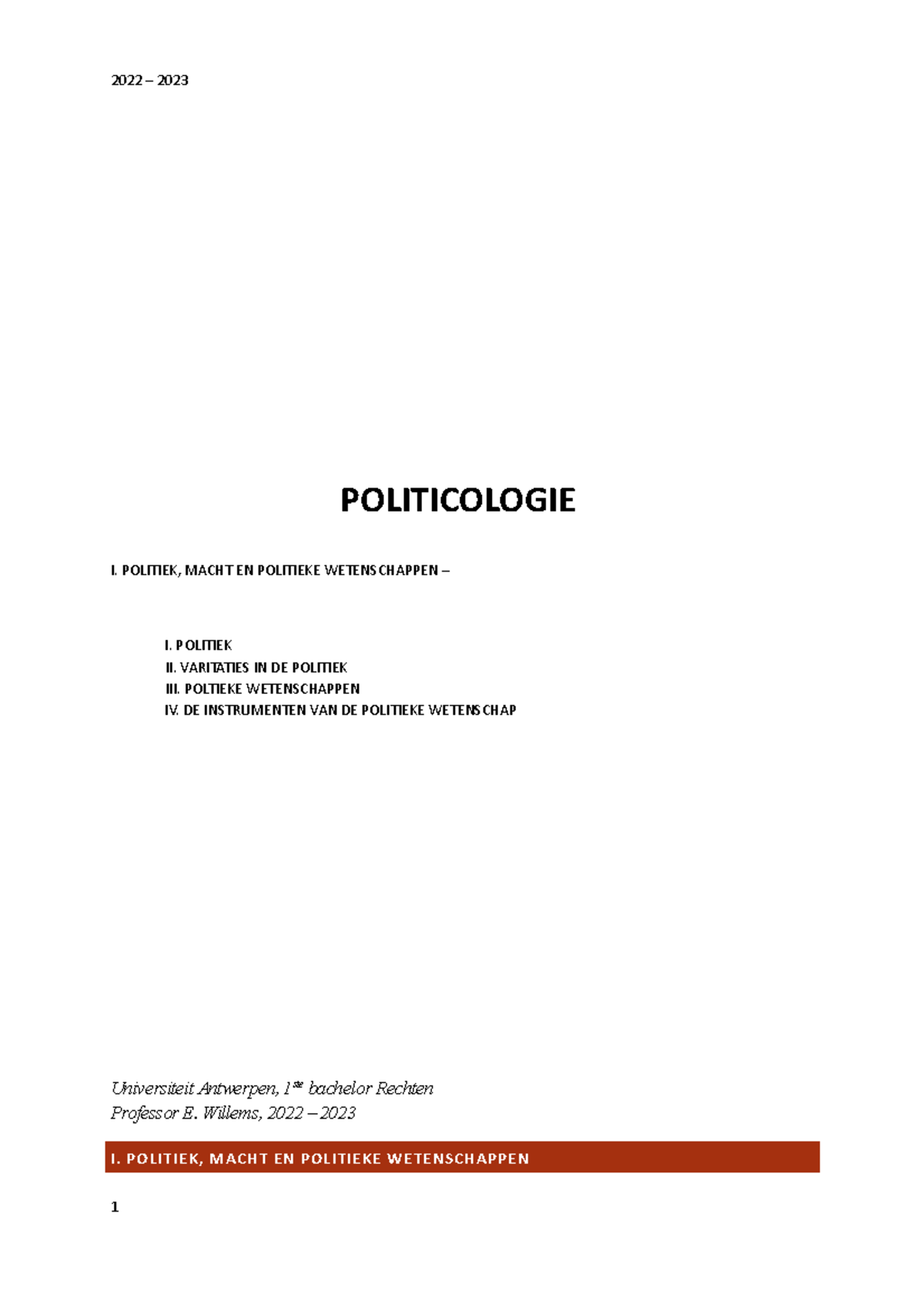 I. Politiek, Macht En Politieke Wetenschap - POLITICOLOGIE I. POLITIEK ...