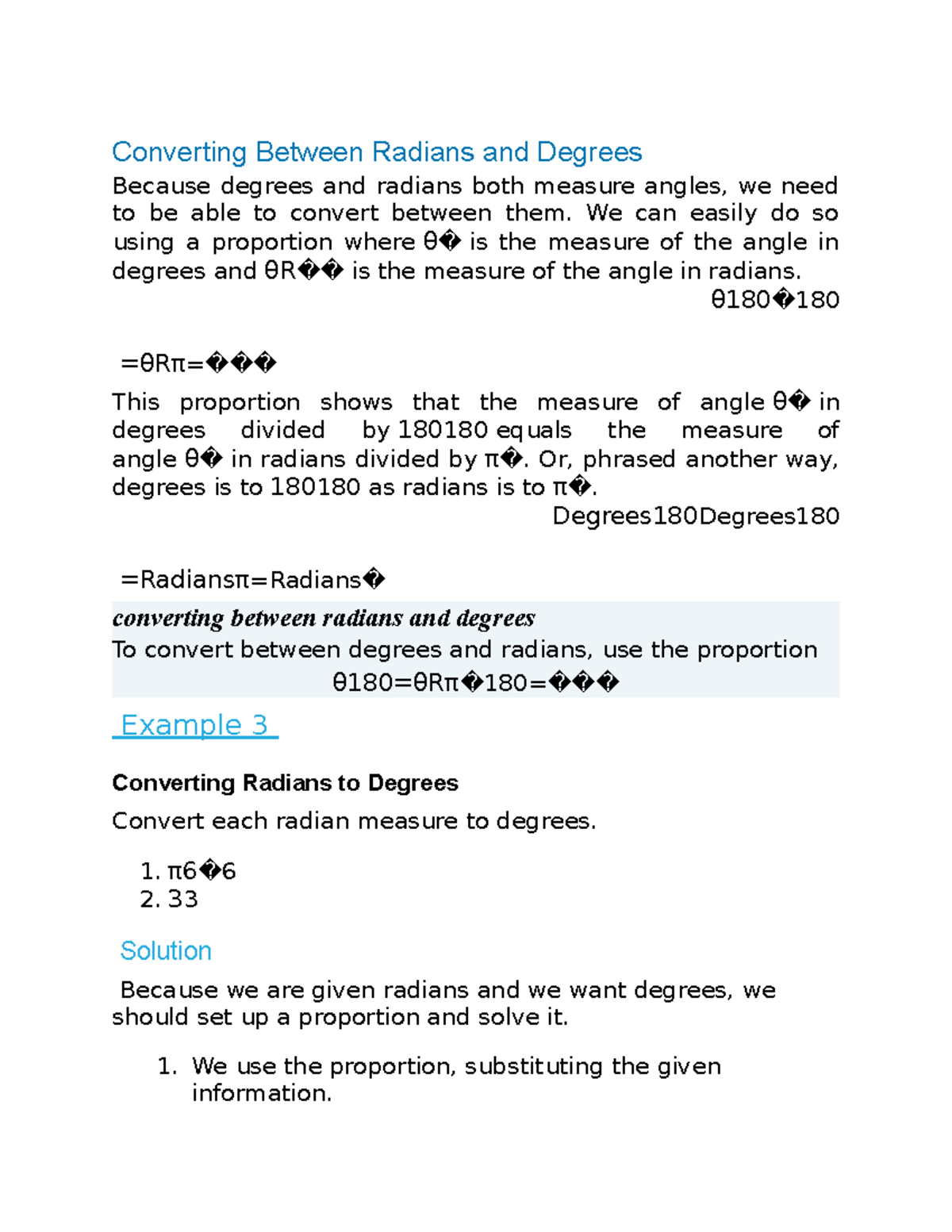 Converting between radians and degrees we can easily do so using a