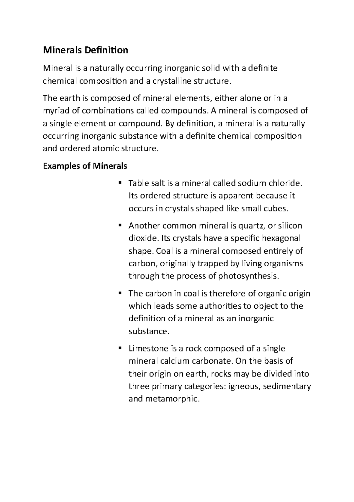 Minerals Definition - Minerals Definition Mineral is a naturally ...