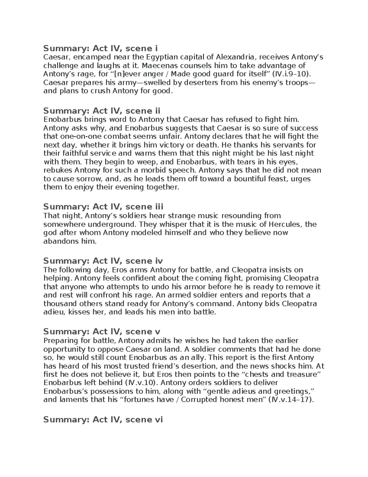 Antony and Cleopatra Act 4 - Summary: Act IV, scene i Caesar, encamped ...
