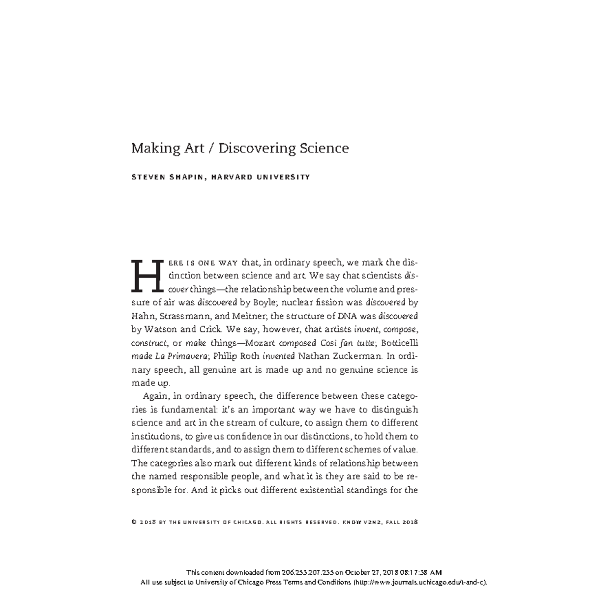 Doc1 - Read - Making Art / Discovering Science s t e v e n s h a p i n ... image.