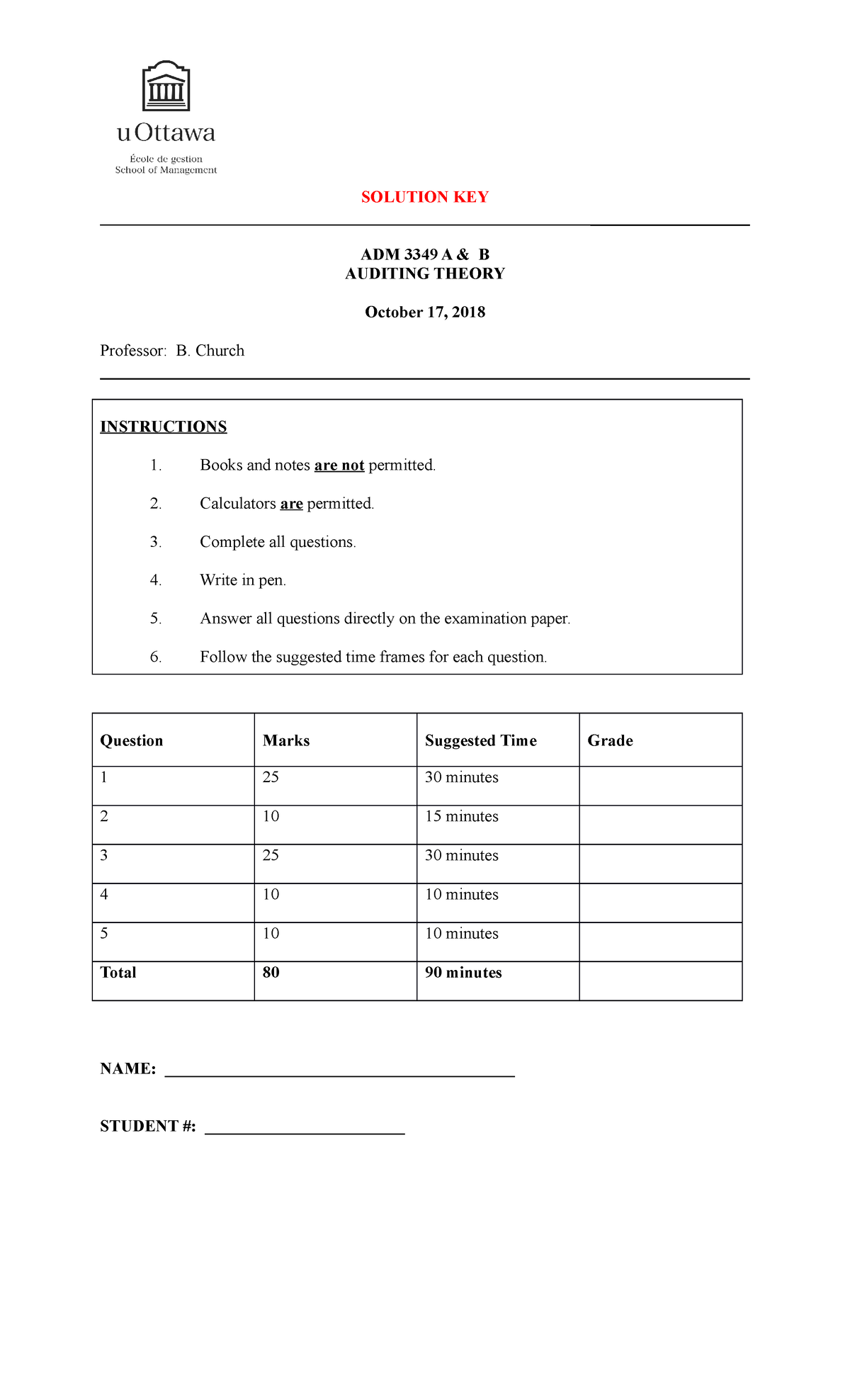 ADM3349 Fall 2018 Midterm - Solutions - SOLUTION KEY ADM 3349 A & B ...