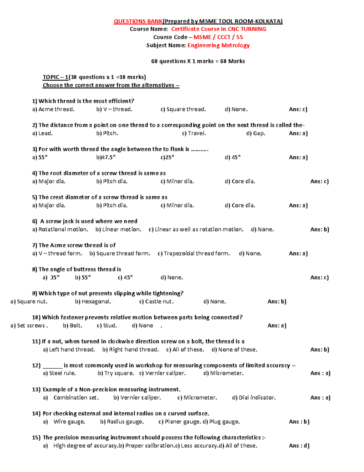 Engineering-Metrology - QUESTIONS BANK Course Name:(Prepared by MSME ...