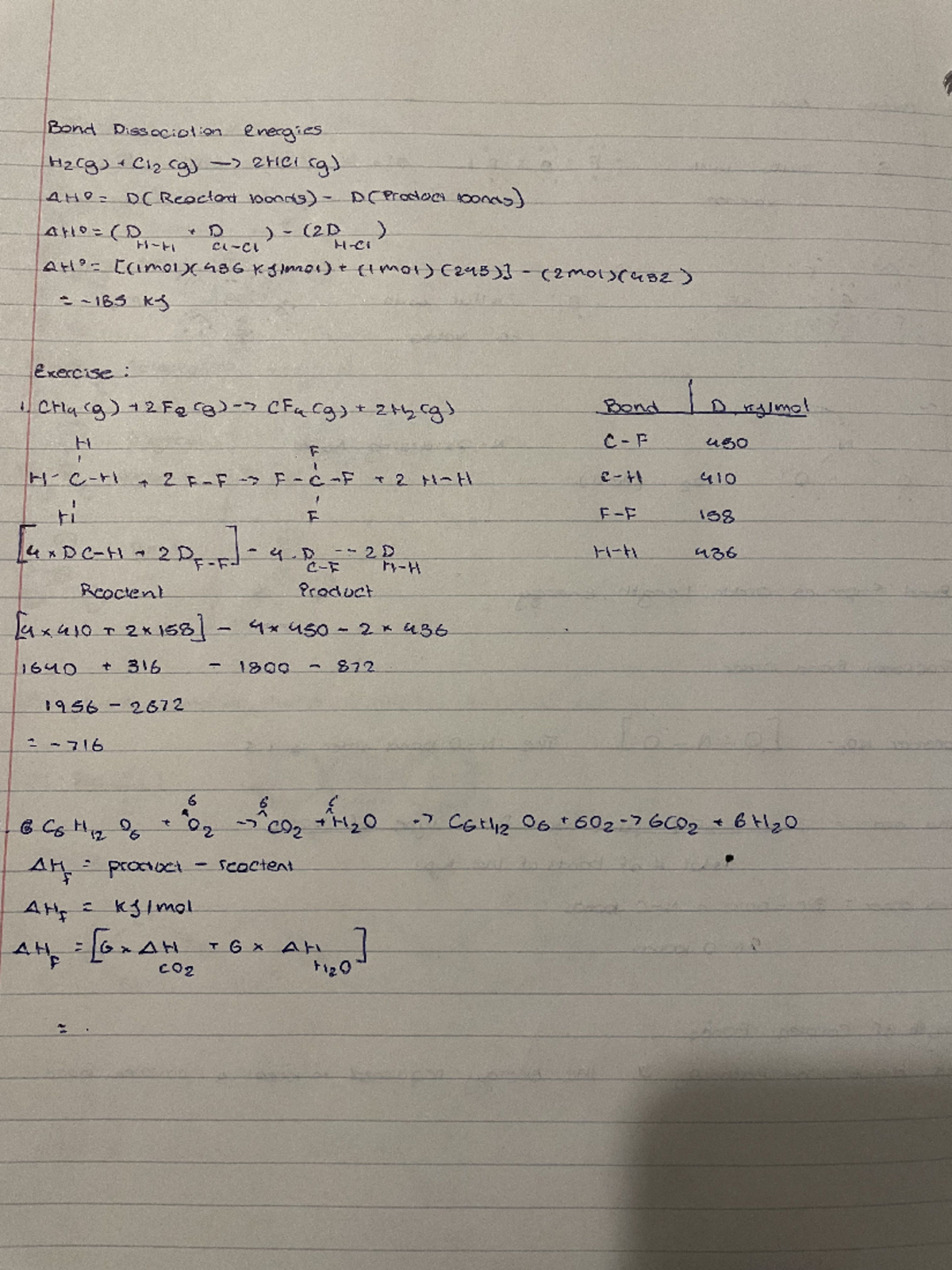 Chemistry Chapter 7 notes - Bond Dissociation energies C12 (g) 2HCI (g ...