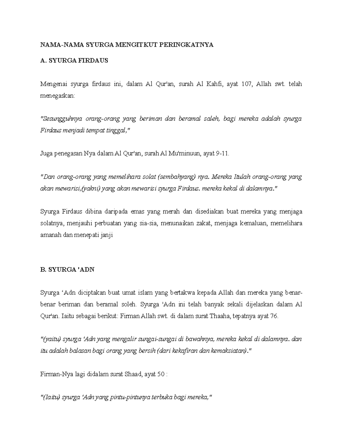 Nama-Nama Syurga di Dalam Alquran - NAMA-NAMA SYURGA MENGITKUT ...
