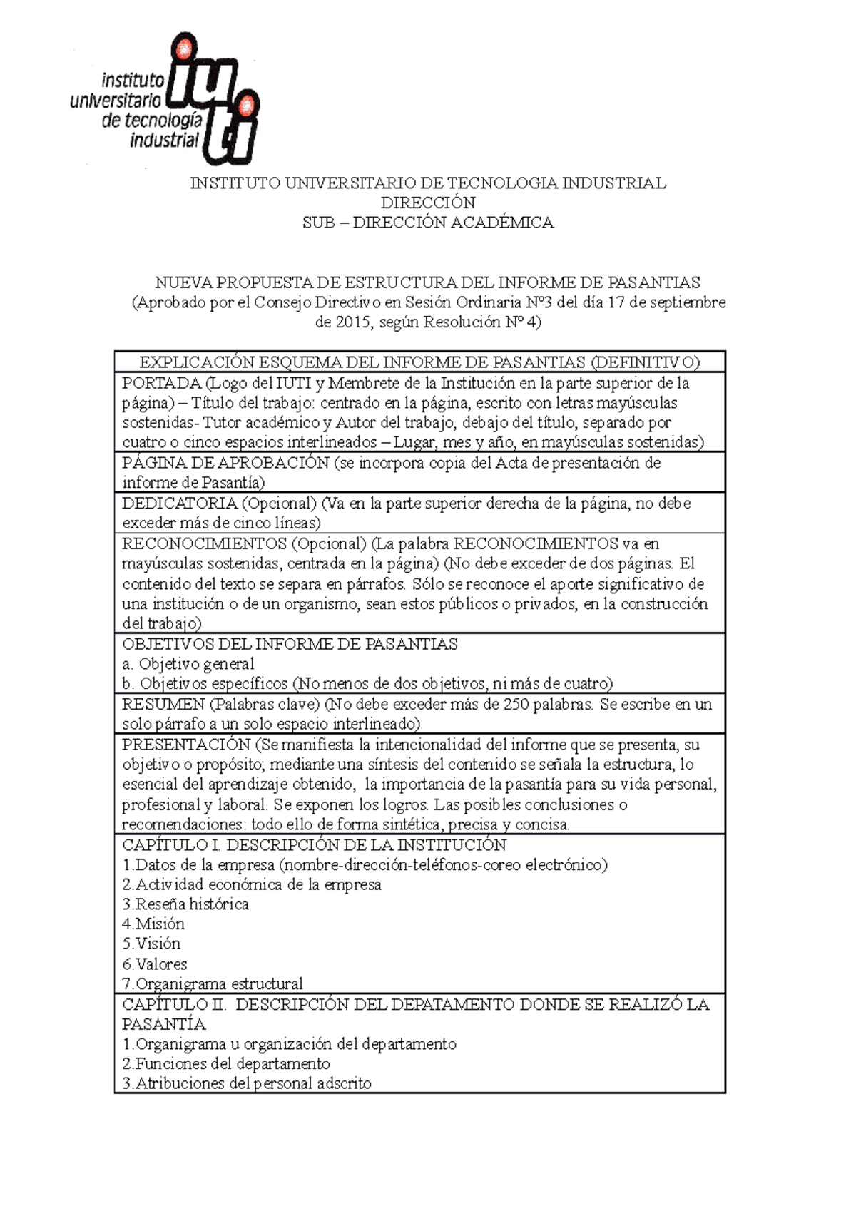 Estructura Del Informe De Pasantia Mm Ta Av Ri Pi Mt Instituto