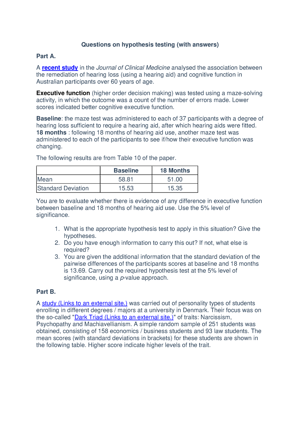 hypothesis testing past paper questions