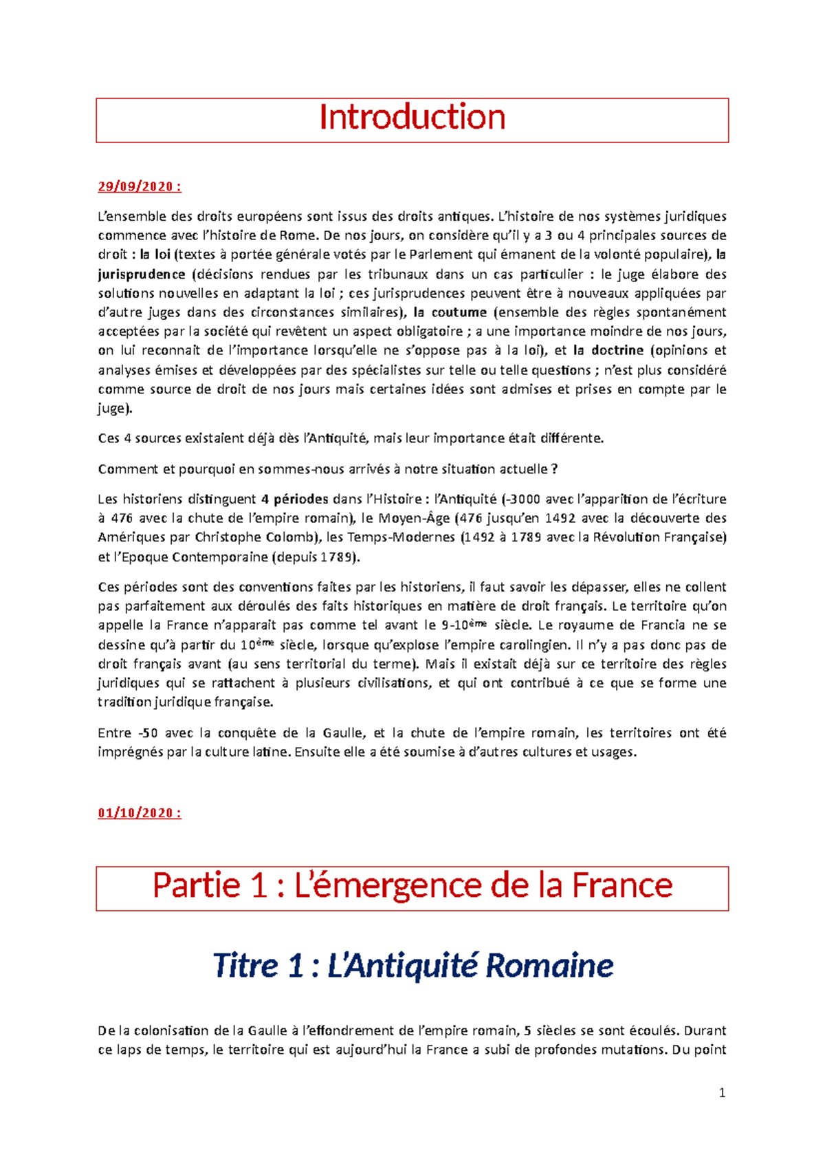 Introduction Historique Au Droit S1 L1 - Introduction 29/09/2020 : L ...