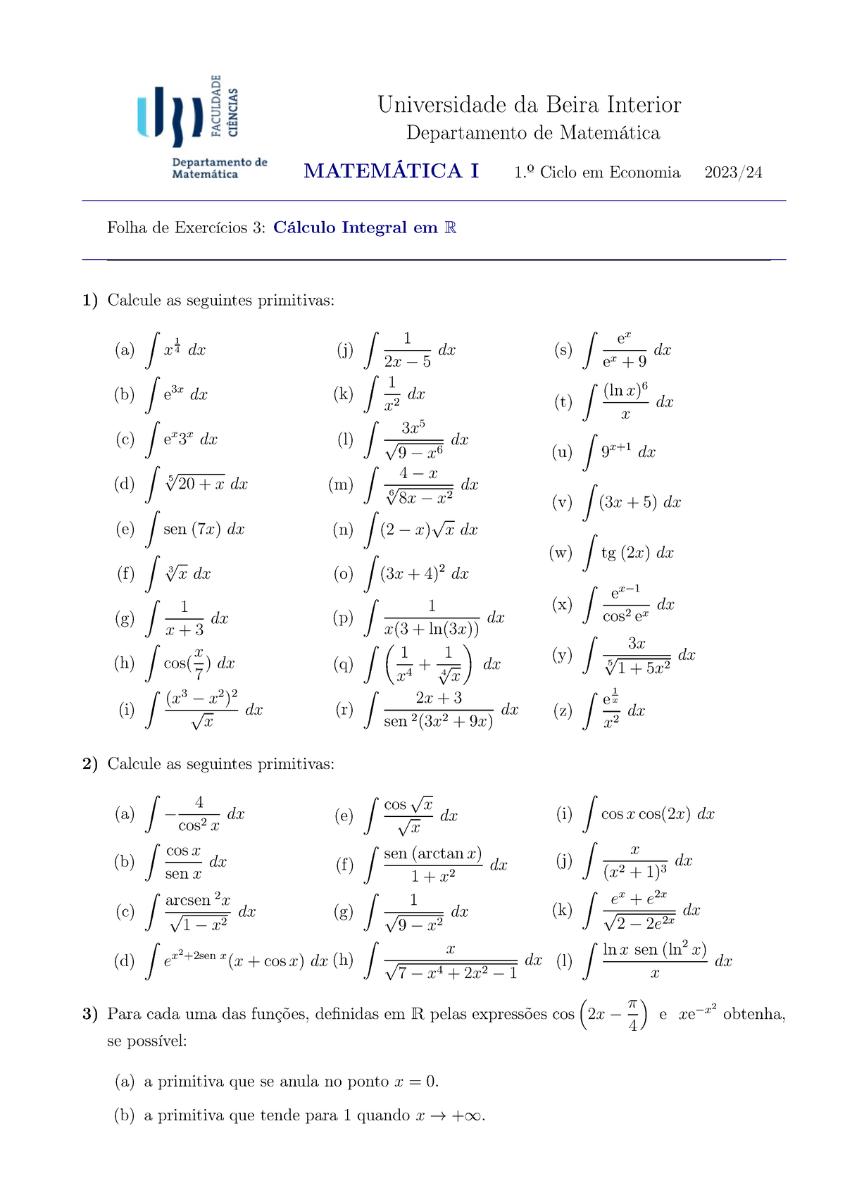 Folha De Exercícios 3 Cálculo Em R Parte Ii Universidade Da Beira Interior Departamento De 7001