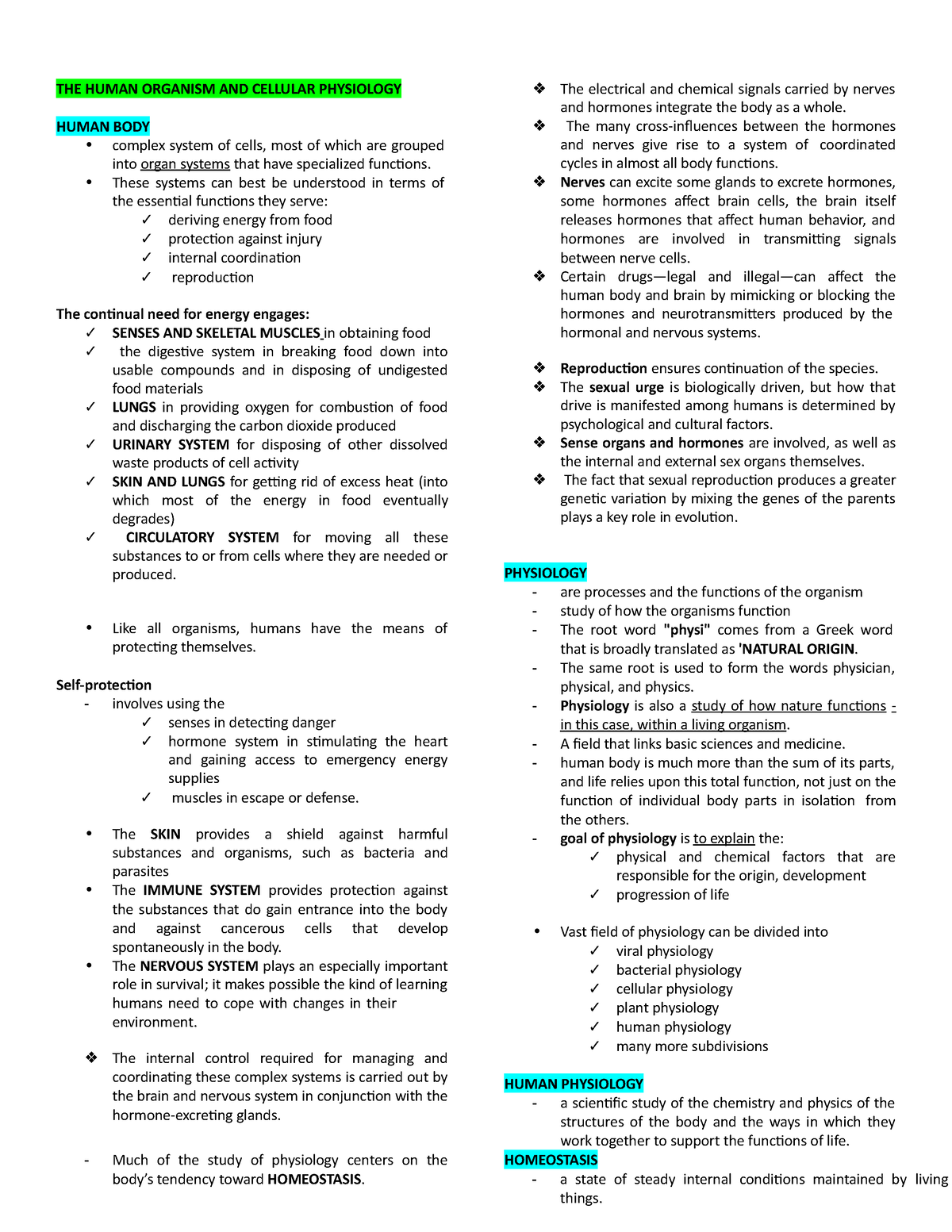 General Physiology - Lecture Notes 1-14 - THE HUMAN ORGANISM AND ...