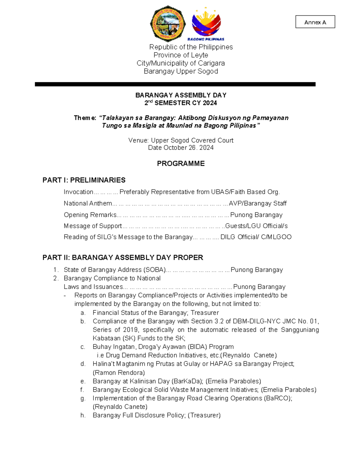 Annex A Programme Template - Republic of the Philippines Province of ...