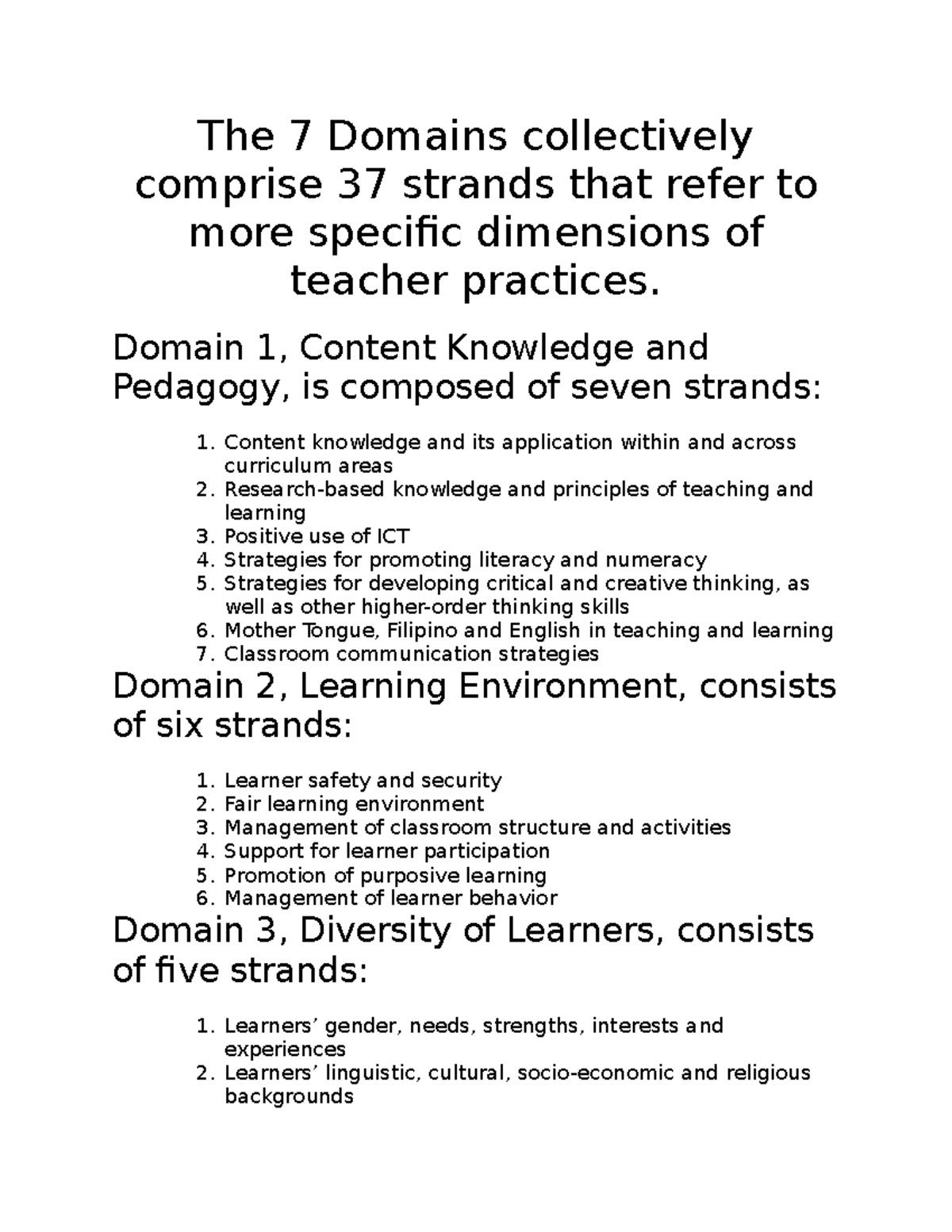 What Are The Three Domains Of National Teachers Standards