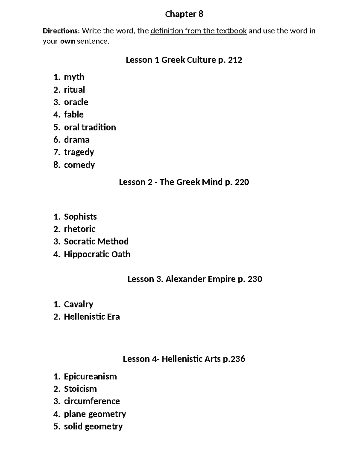 8 WH Chapter 8 Vocabulary Words 2022-2023 - Chapter 8 Directions: Write ...