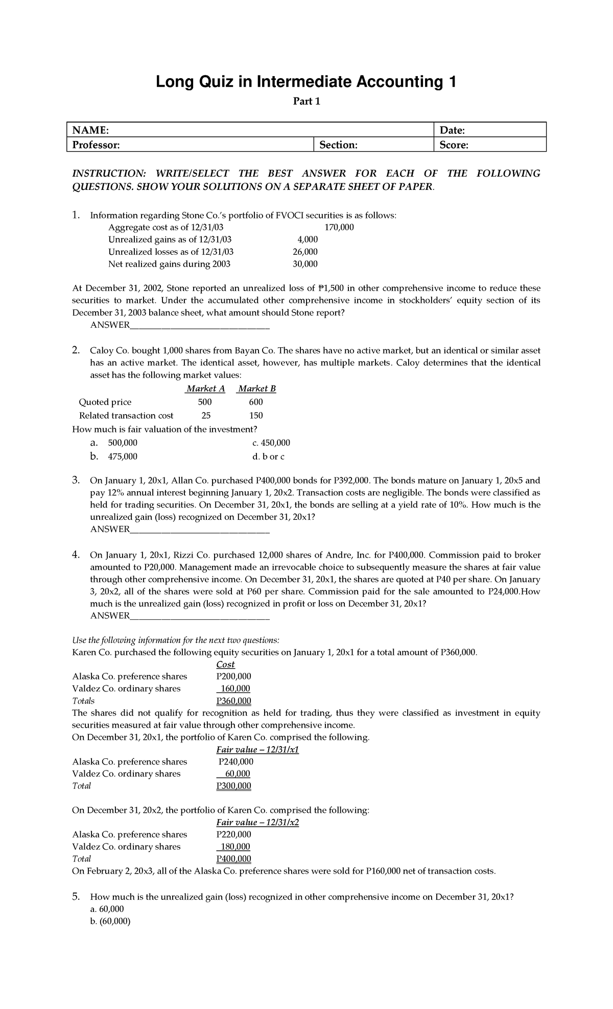 Toaz Accounting Reviewer For BS Accountancy Student - Long Quiz In ...