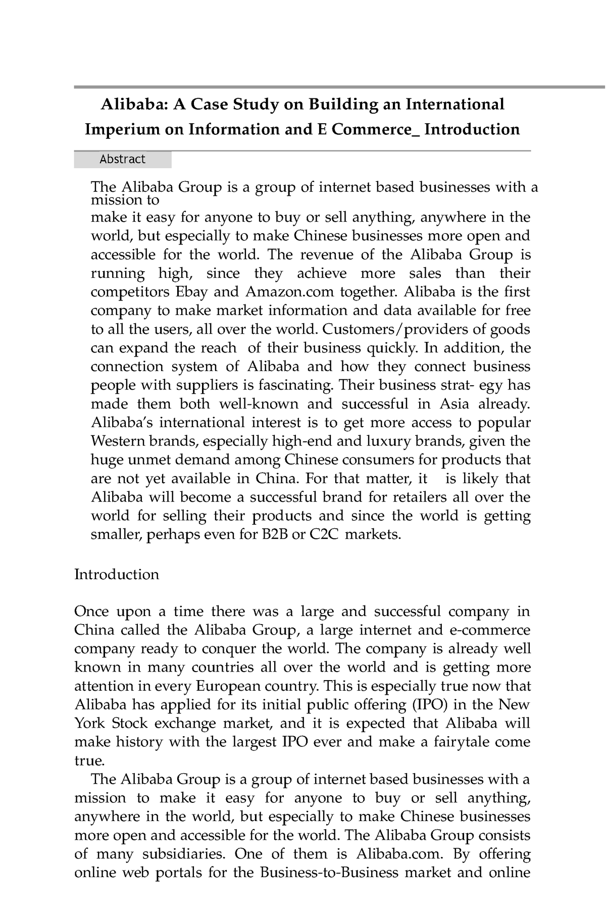 alibaba a case study on building an international imperium on information and e commerce