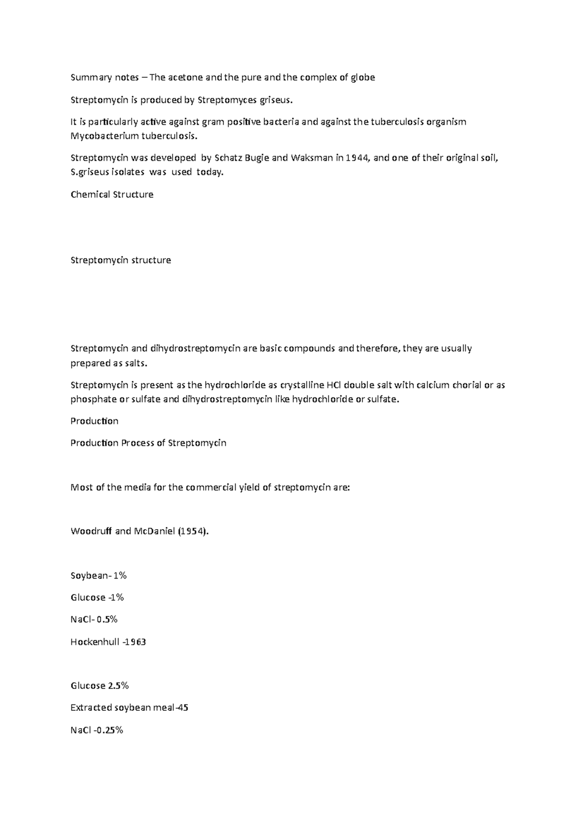 Summary notes – The acetone and the pure and the complex of globe ...