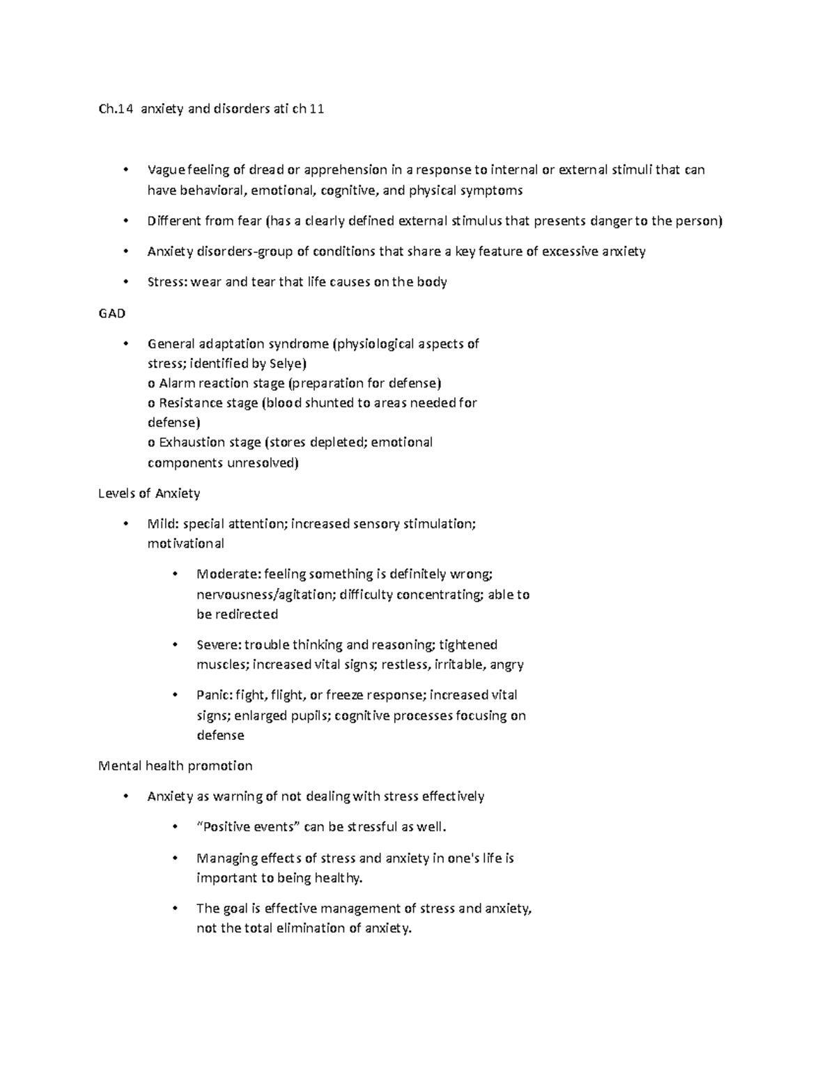 Ch14 awesome Ch anxiety and disorders ati ch 11 Vague feeling of dread or apprehension in a