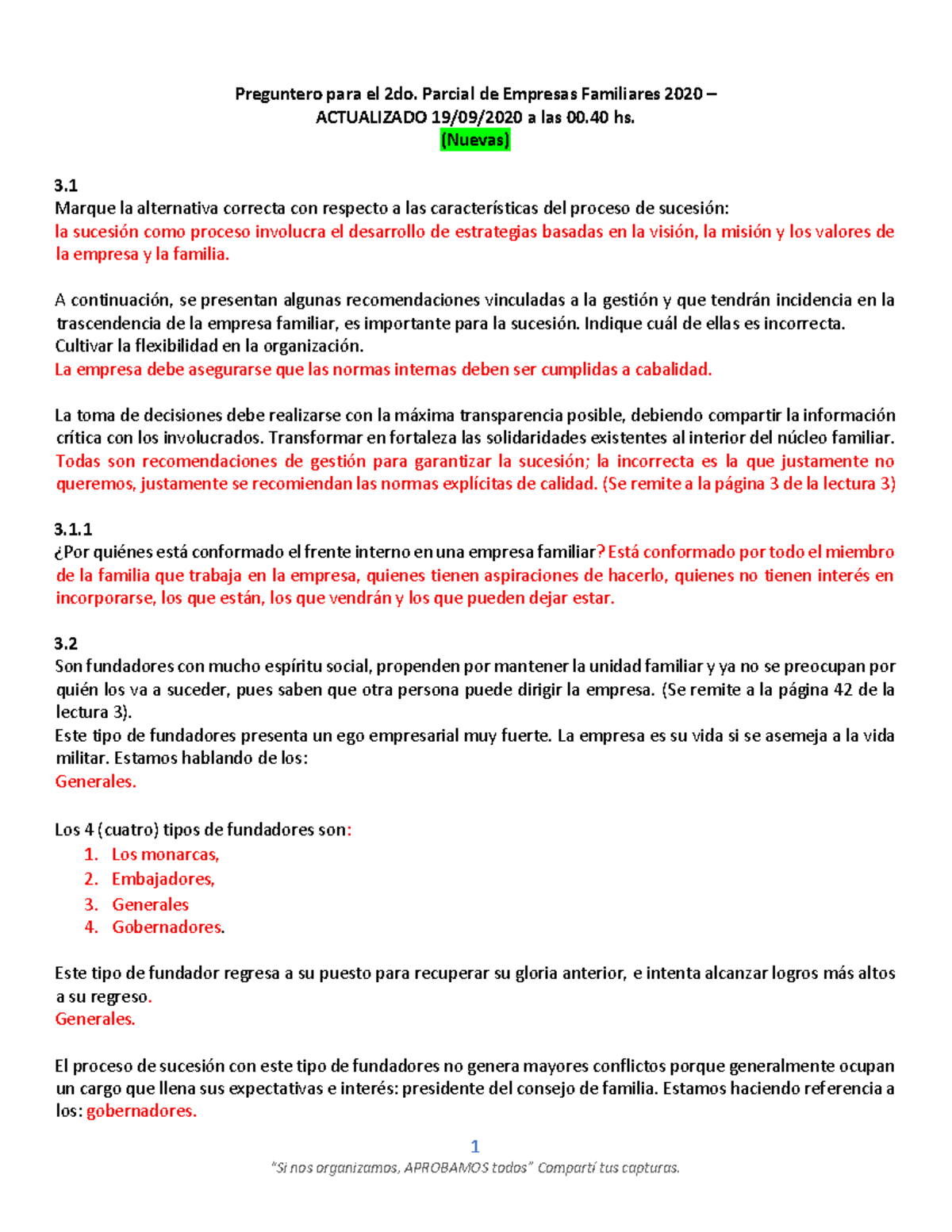 SEGUNDO Parcial De Empresas Familiares. Año 2021. - 1 Preguntero Para ...