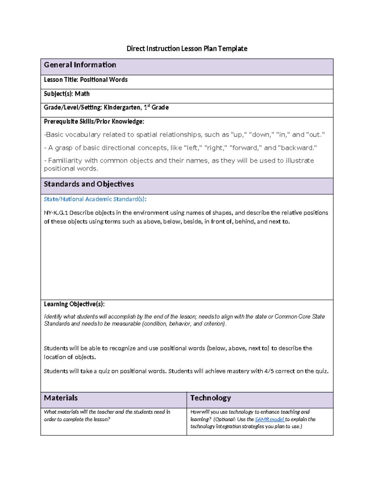 Observation 5 - Direct Instruction Lesson Plan Template General ...