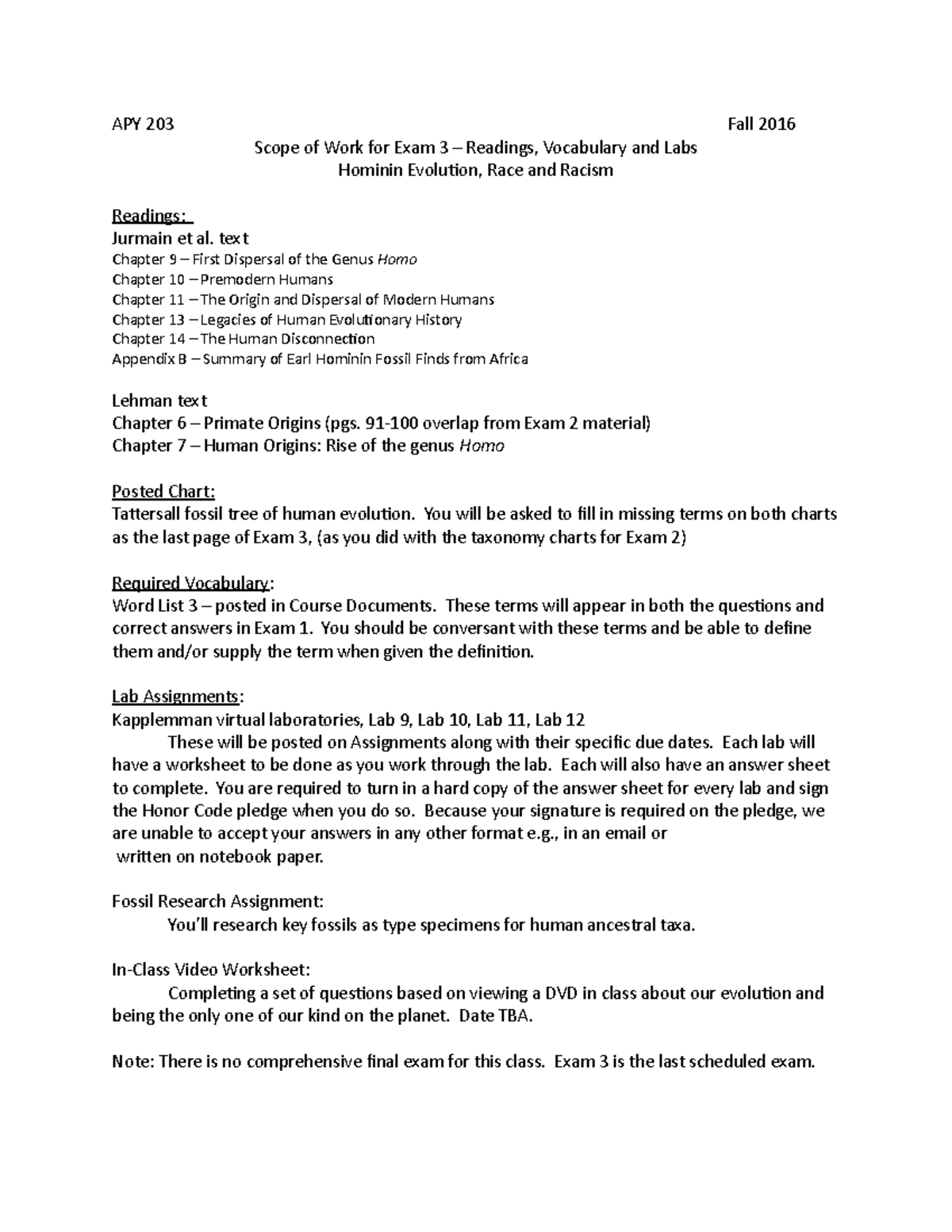 Test 3 Study Guide - Combination of book outline & lecture notes - APY ...