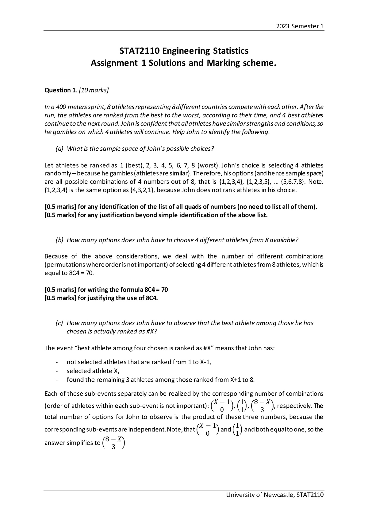 Assignment 1 Solution - Stat2110 Callaghan Campus - STAT2110 ...