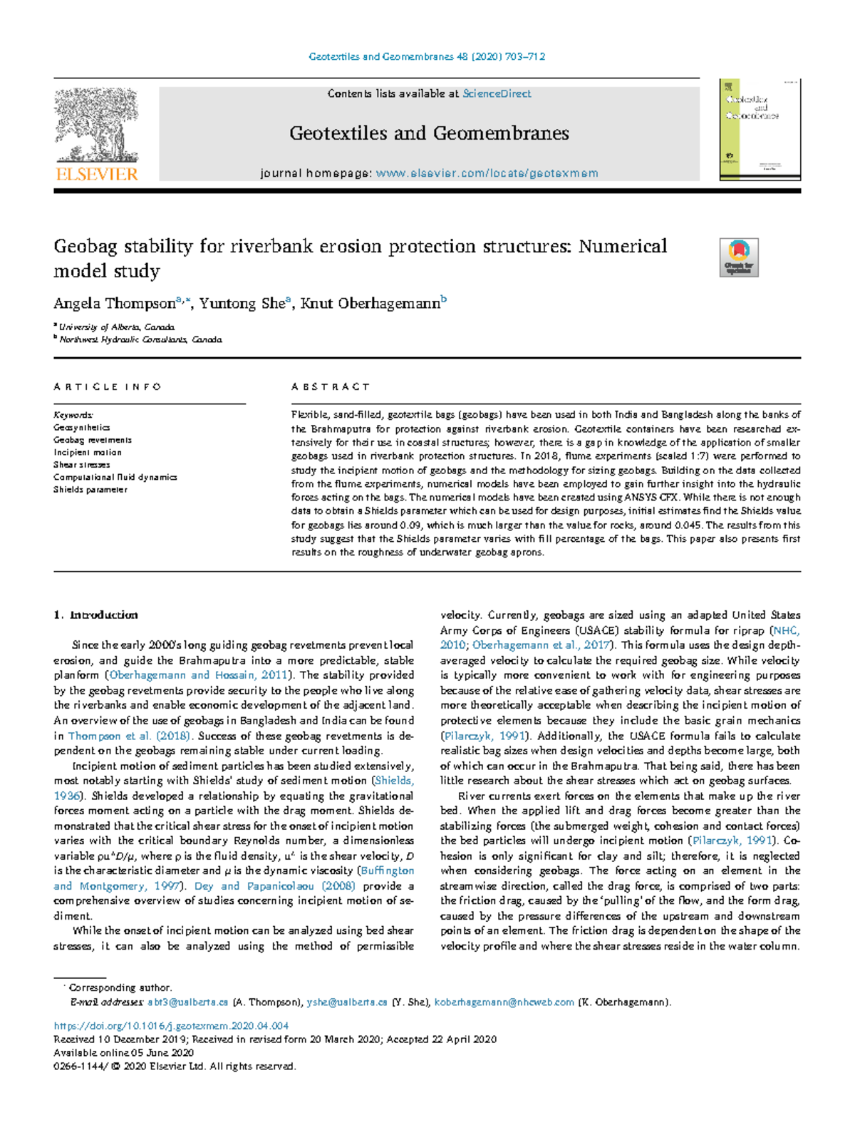 Geobag stability for riverbank erosion protection structures Numerical ...