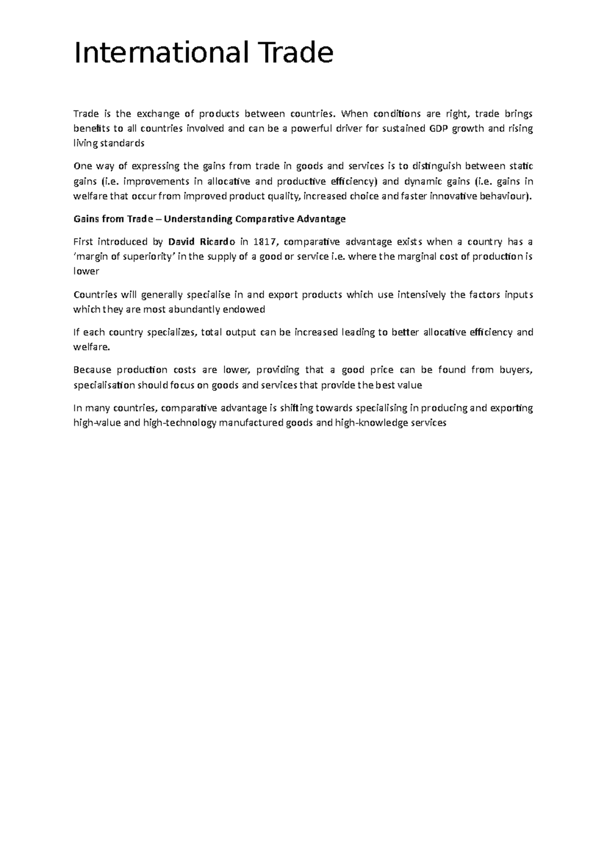 International Trade - Trade is the exchange of products between ...