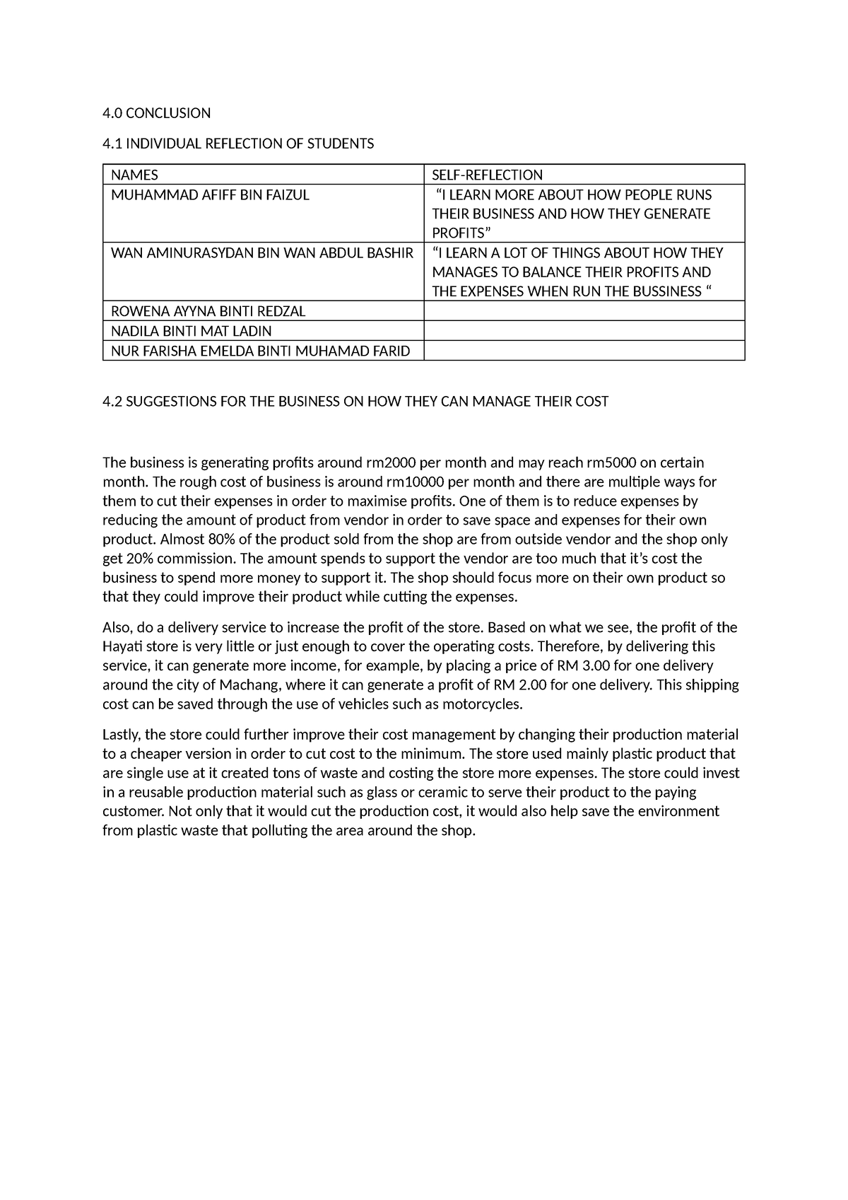 Conclusion acc116 - 4 CONCLUSION 4 INDIVIDUAL REFLECTION OF STUDENTS ...