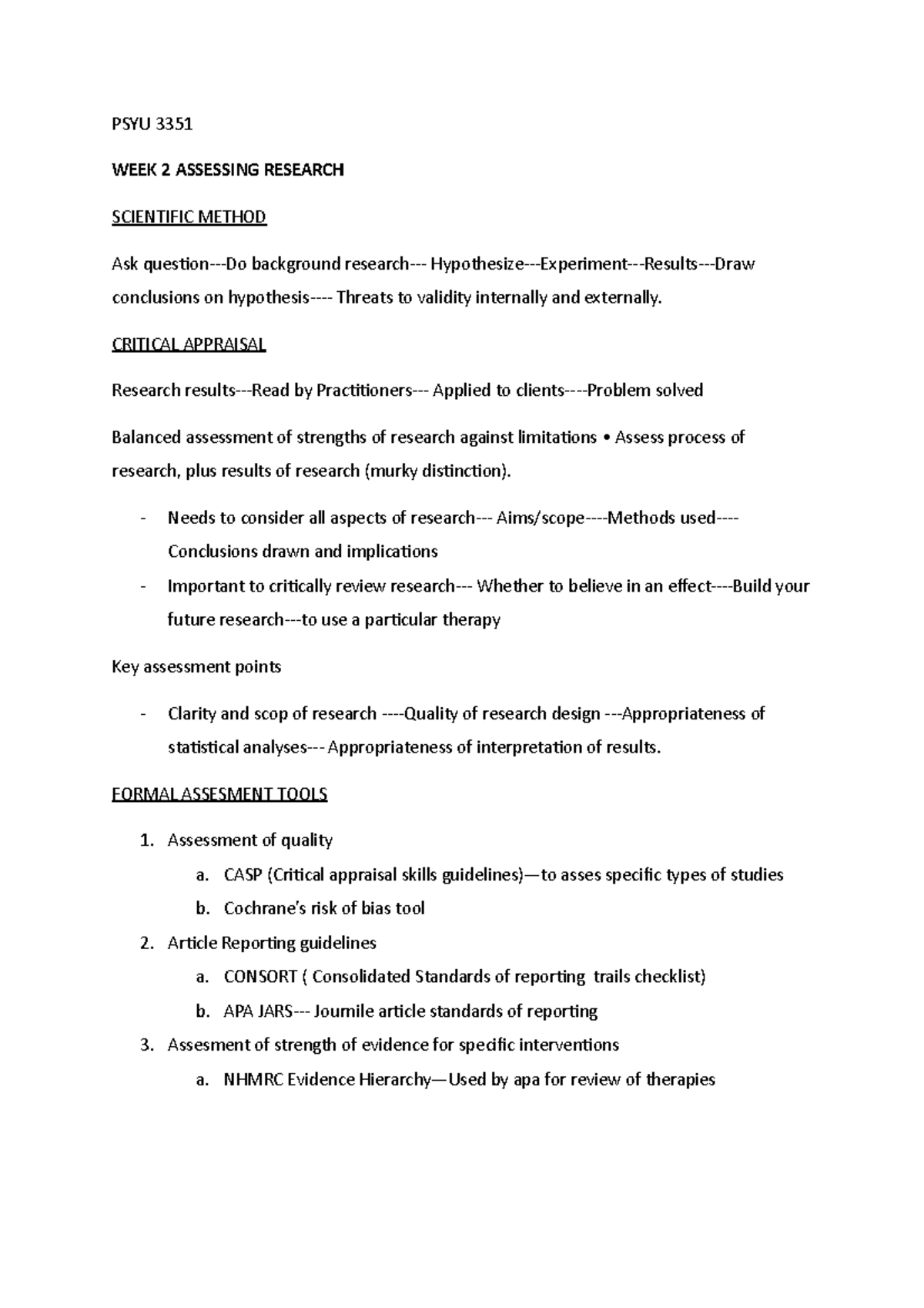 PSYU 3351 - All Weeks Lecture Notes - PSYU 3351 WEEK 2 ASSESSING ...